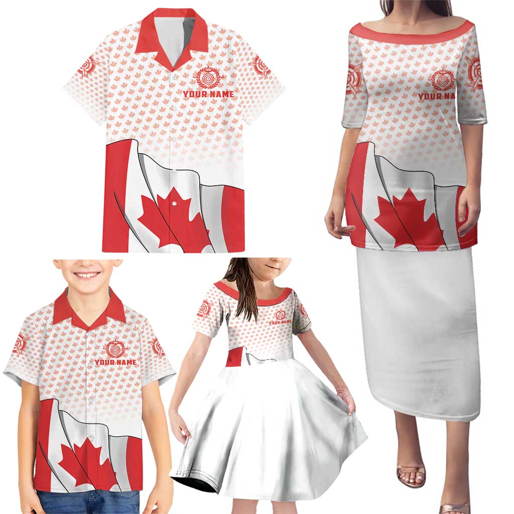 Personalized Canada Archery Family Matching Puletasi and Hawaiian Shirt Maple Leaf Canadian Flag