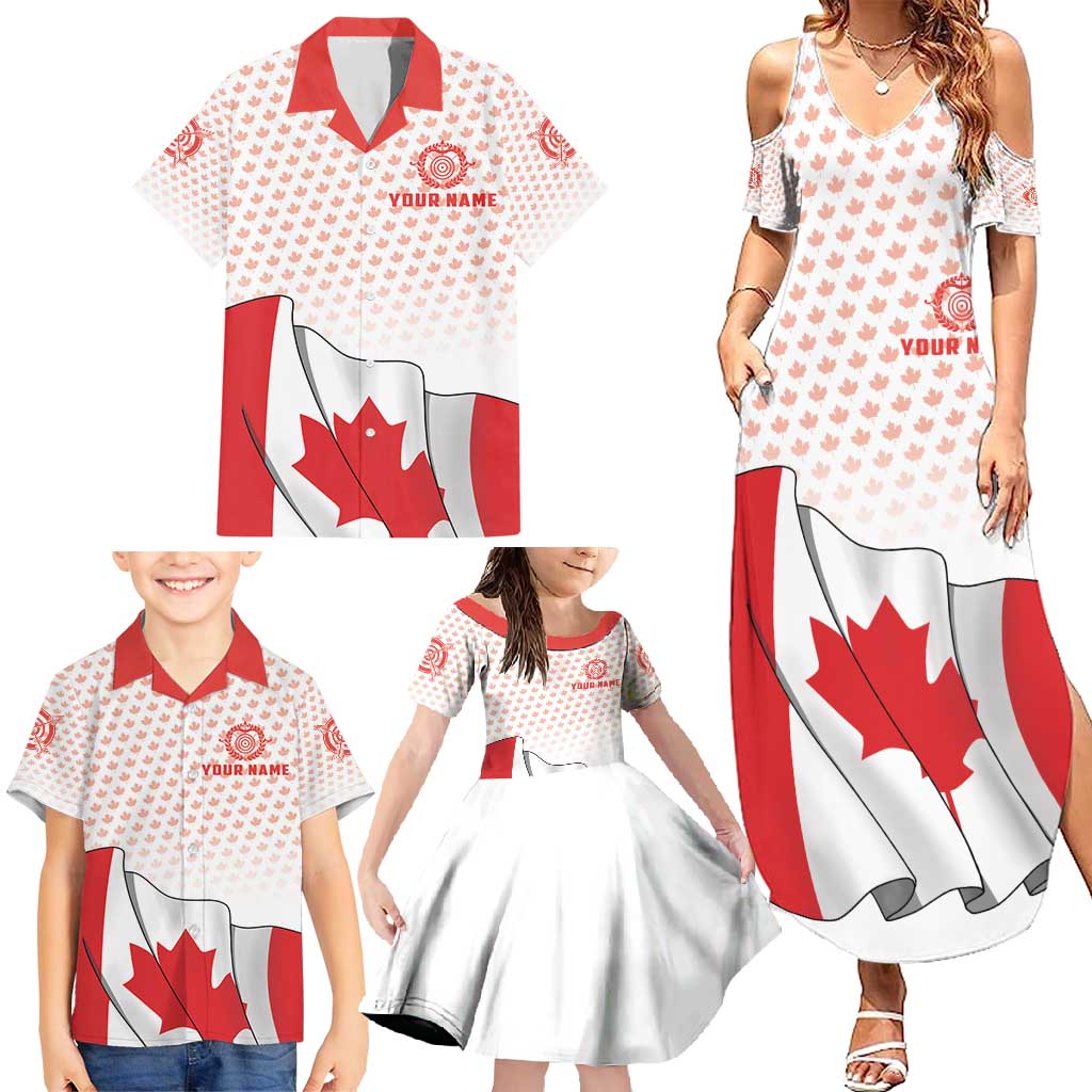 Personalized Canada Archery Family Matching Summer Maxi Dress and Hawaiian Shirt Maple Leaf Canadian Flag