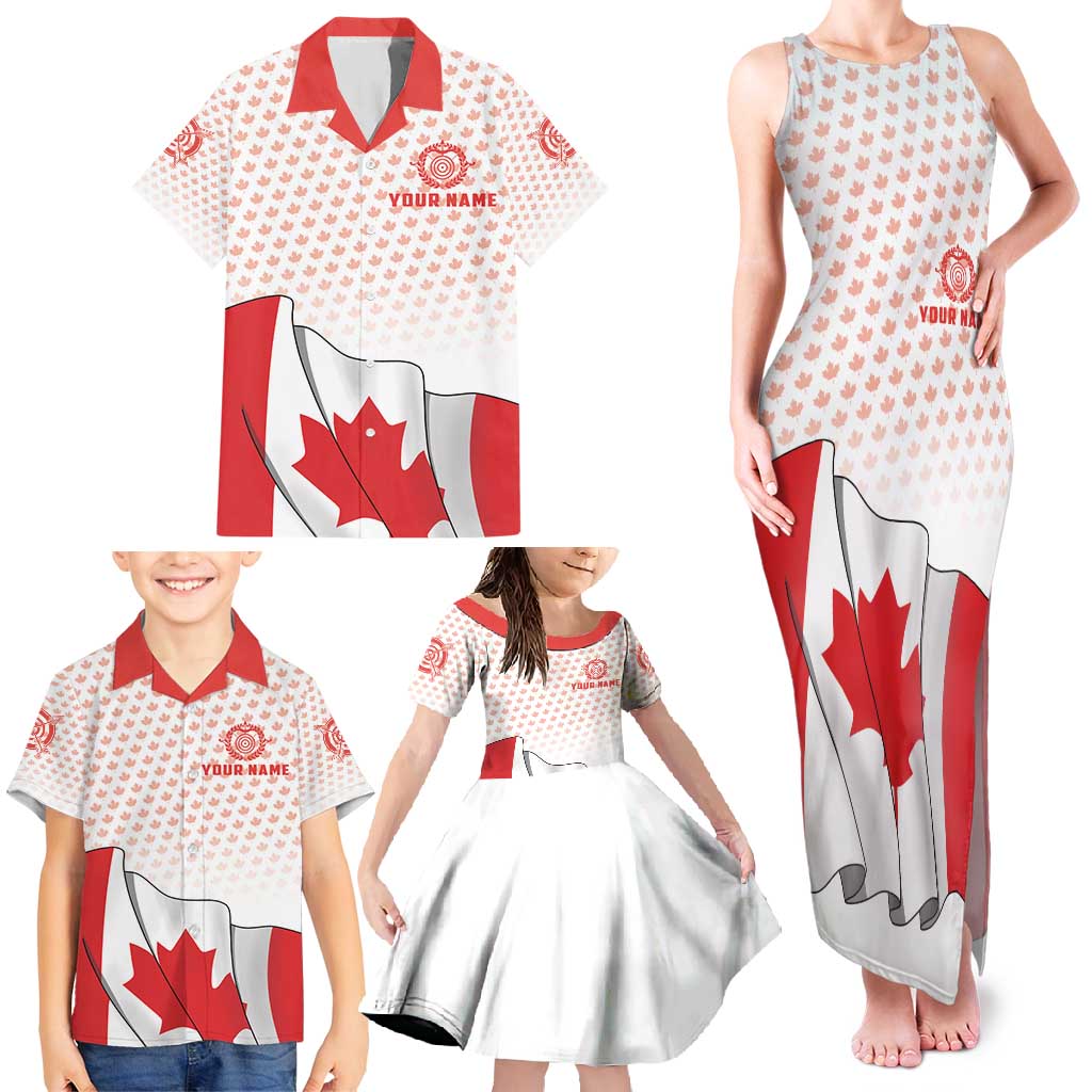 Personalized Canada Archery Family Matching Tank Maxi Dress and Hawaiian Shirt Maple Leaf Canadian Flag