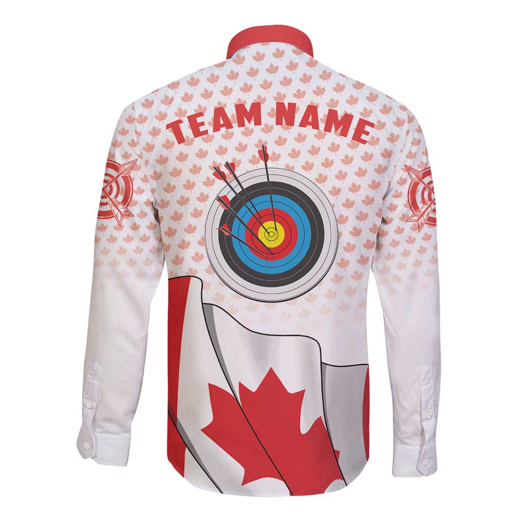 Personalized Canada Archery Long Sleeve Button Shirt Maple Leaf Canadian Flag