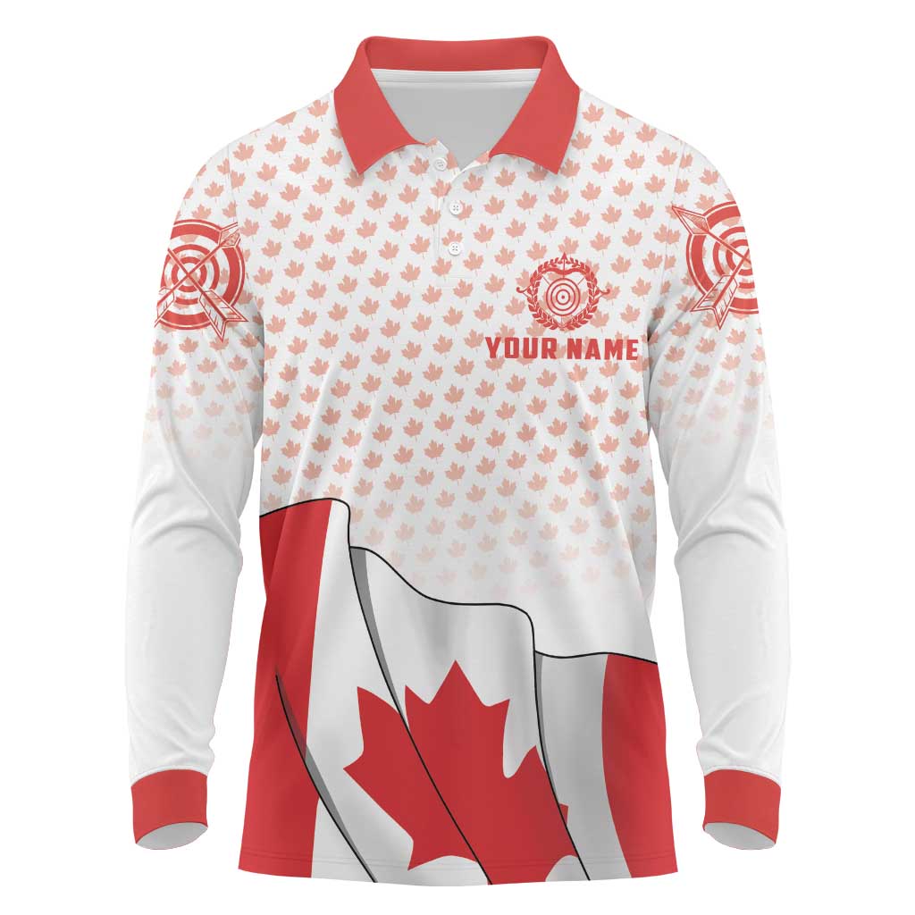 Personalized Canada Archery Long Sleeve Polo Shirt Maple Leaf Canadian Flag