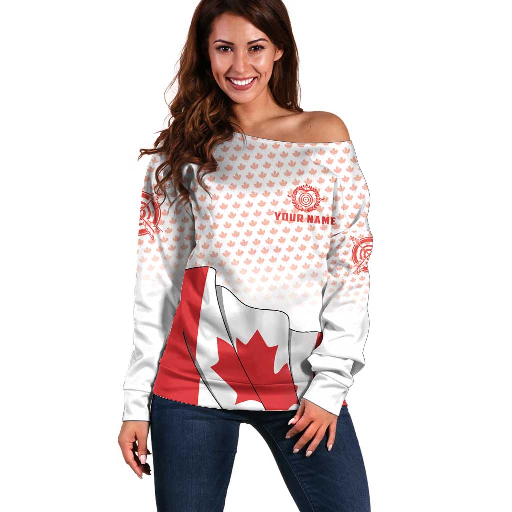 Personalized Canada Archery Off Shoulder Sweater Maple Leaf Canadian Flag