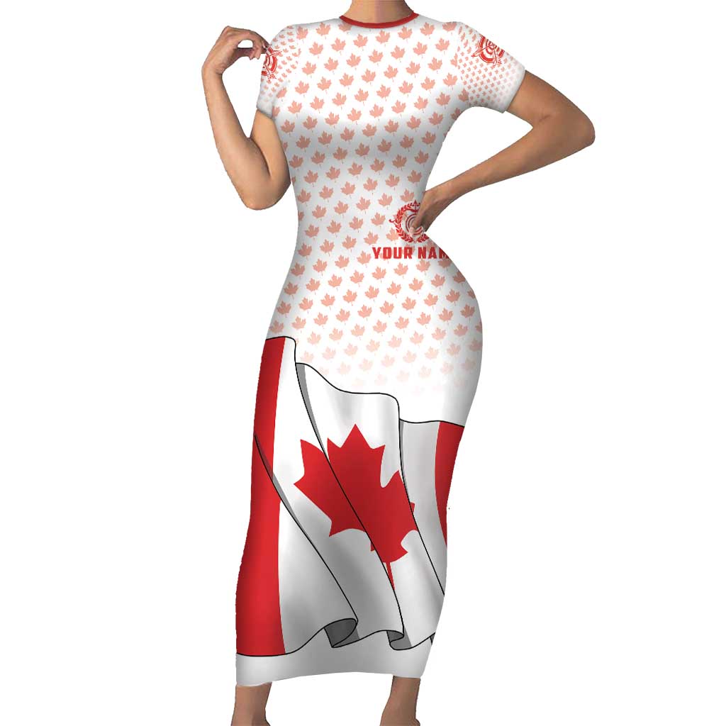 Personalized Canada Archery Short Sleeve Bodycon Dress Maple Leaf Canadian Flag