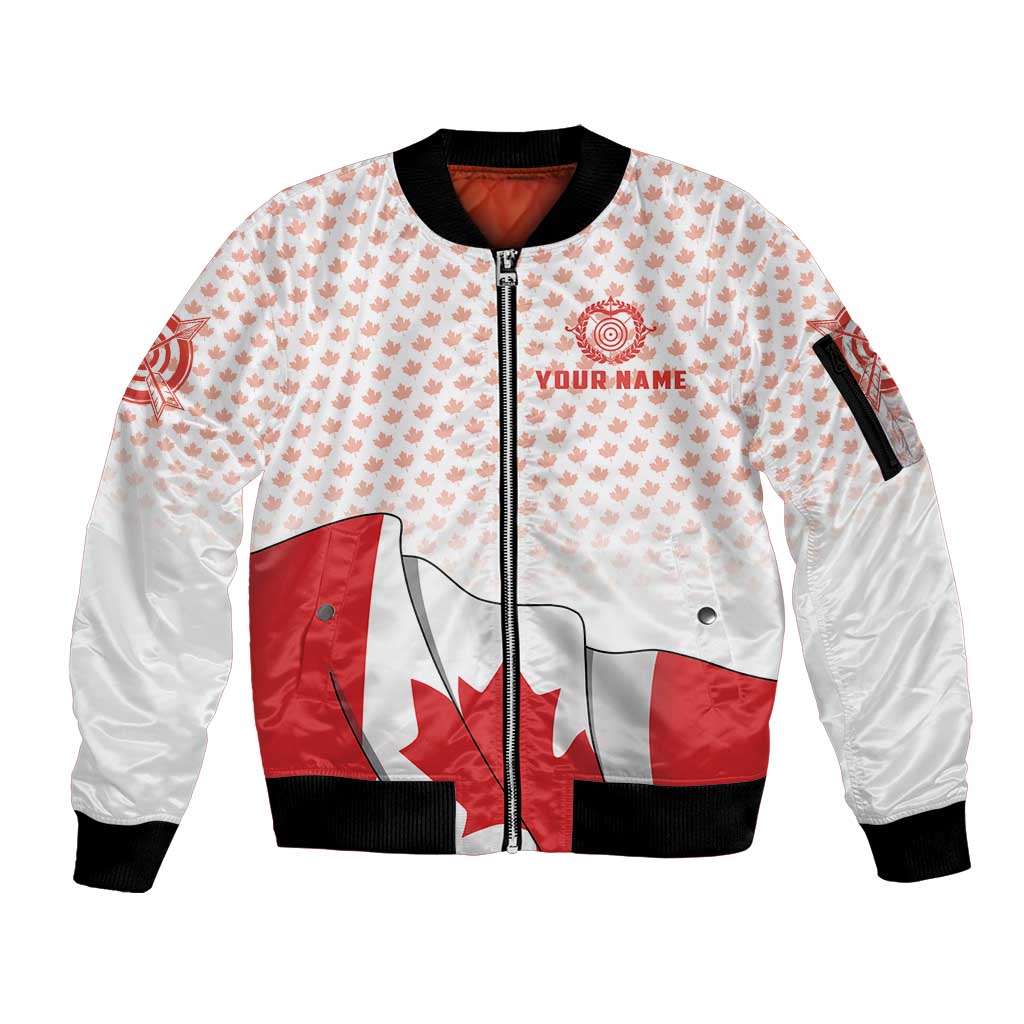 Personalized Canada Archery Sleeve Zip Bomber Jacket Maple Leaf Canadian Flag