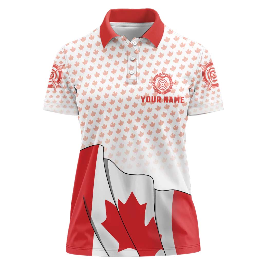 Personalized Canada Archery Women Polo Shirt Maple Leaf Canadian Flag