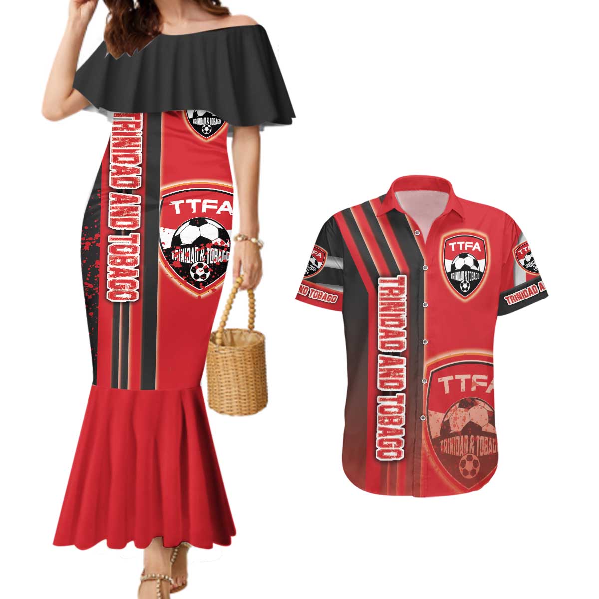 Trinidad and Tobago Football Couples Matching Mermaid Dress and Hawaiian Shirt Soca Warriors Soccer - Road To Champion