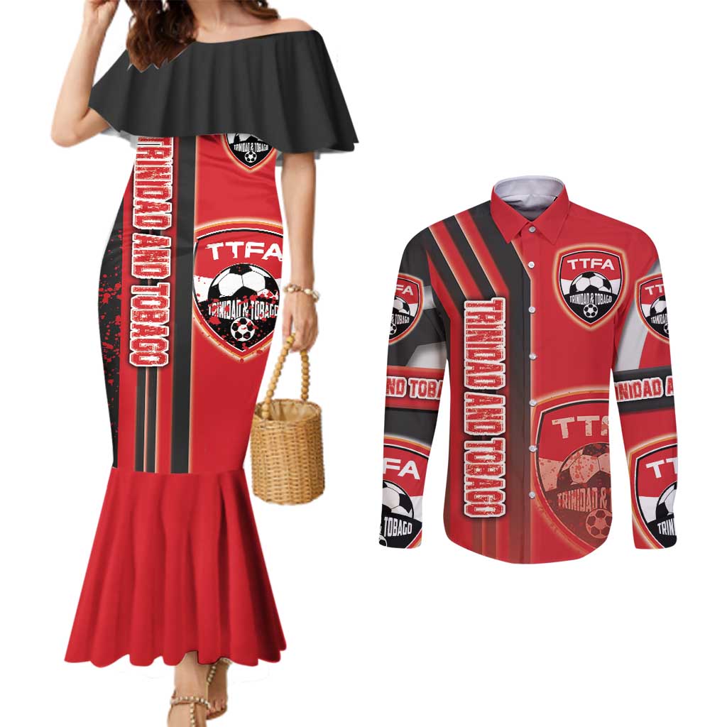 Trinidad and Tobago Football Couples Matching Mermaid Dress and Long Sleeve Button Shirt Soca Warriors Soccer - Road To Champion