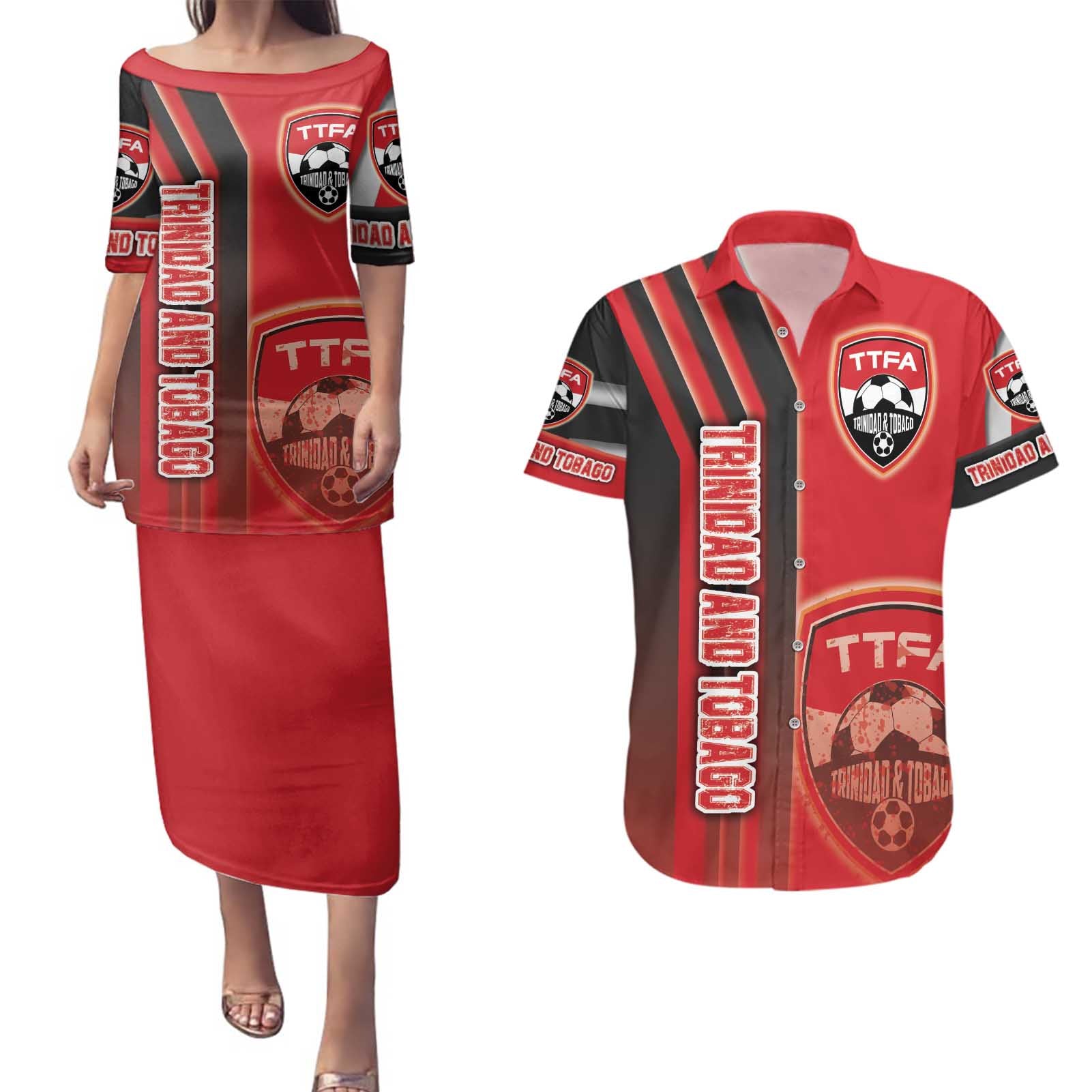 Trinidad and Tobago Football Couples Matching Puletasi and Hawaiian Shirt Soca Warriors Soccer - Road To Champion