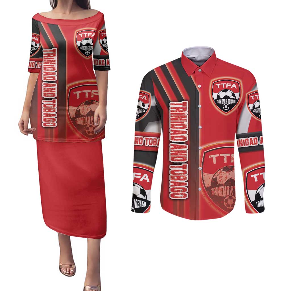 Trinidad and Tobago Football Couples Matching Puletasi and Long Sleeve Button Shirt Soca Warriors Soccer - Road To Champion