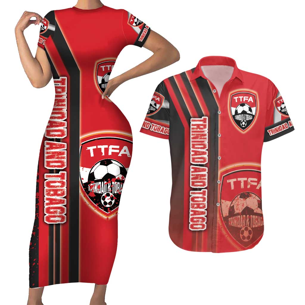 Trinidad and Tobago Football Couples Matching Short Sleeve Bodycon Dress and Hawaiian Shirt Soca Warriors Soccer - Road To Champion