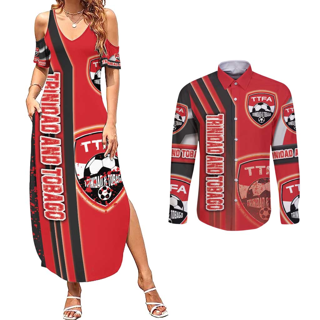 Trinidad and Tobago Football Couples Matching Summer Maxi Dress and Long Sleeve Button Shirt Soca Warriors Soccer - Road To Champion