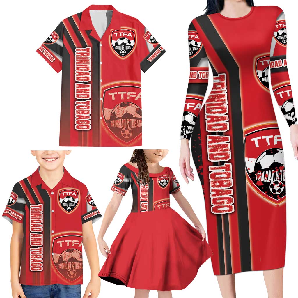 Trinidad and Tobago Football Family Matching Long Sleeve Bodycon Dress and Hawaiian Shirt Soca Warriors Soccer - Road To Champion