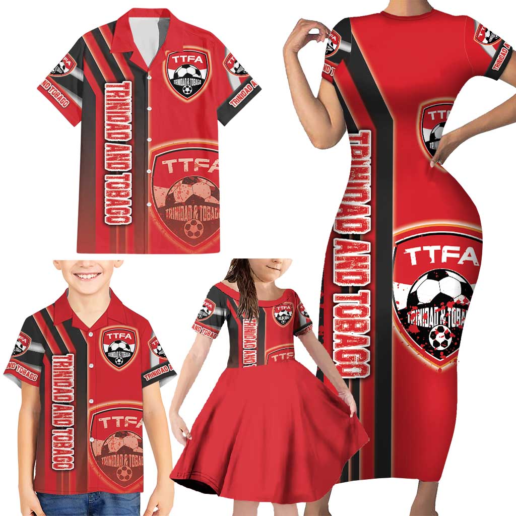 Trinidad and Tobago Football Family Matching Short Sleeve Bodycon Dress and Hawaiian Shirt Soca Warriors Soccer - Road To Champion