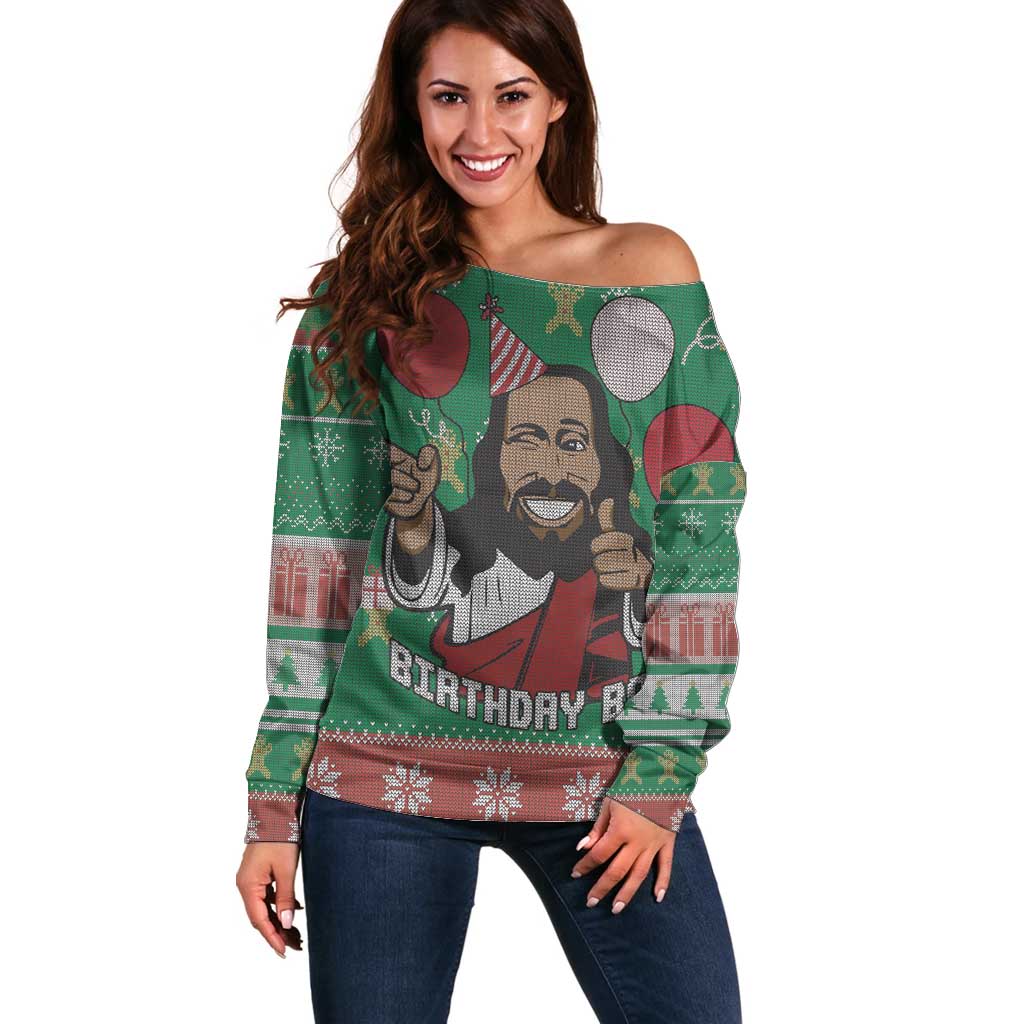 Birthday Boy Jesus Off Shoulder Sweater African Christian - Wonder Print Shop