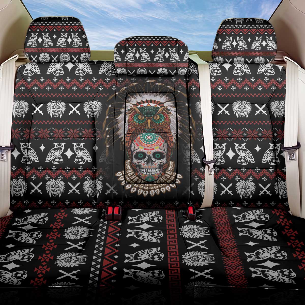 Warrior Of Indian Skull Back Car Seat Cover Native American - Wonder Print Shop