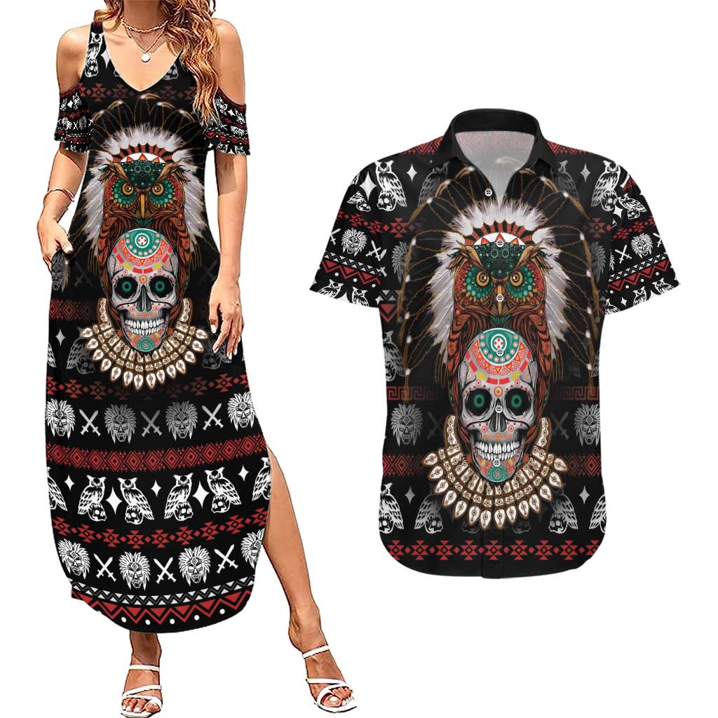 Warrior Of Indian Skull Couples Matching Summer Maxi Dress and Hawaiian Shirt Native American