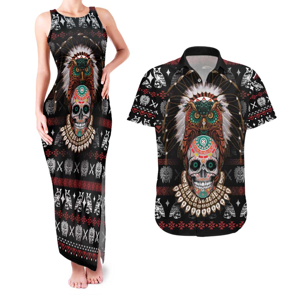 Warrior Of Indian Skull Couples Matching Tank Maxi Dress and Hawaiian Shirt Native American