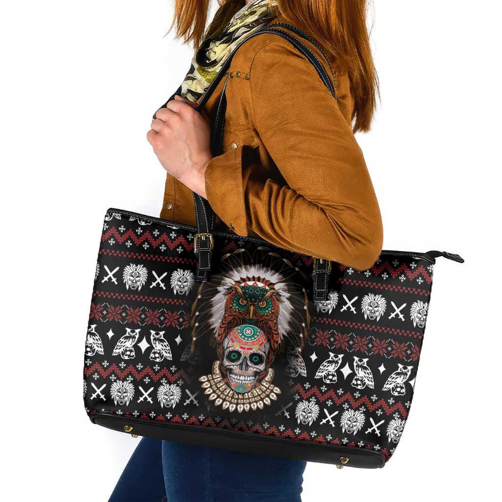 Warrior Of Indian Skull Leather Tote Bag Native American - Wonder Print Shop