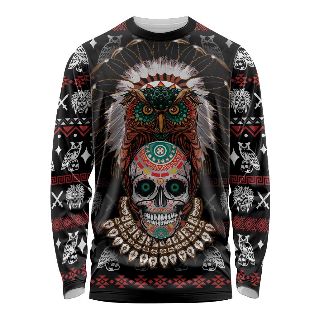 Warrior Of Indian Skull Long Sleeve Shirt Native American - Wonder Print Shop