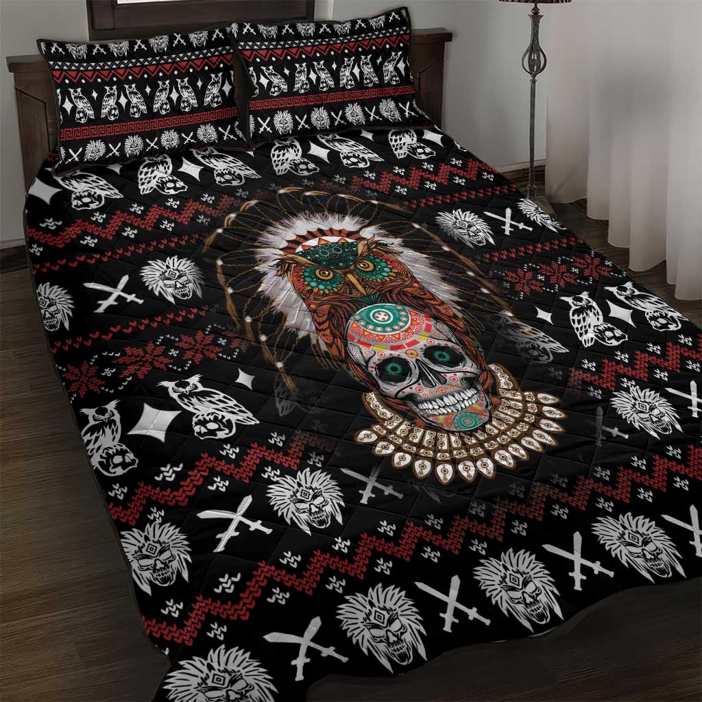 Warrior Of Indian Skull Quilt Bed Set Native American - Wonder Print Shop