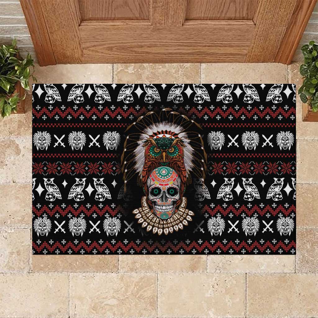 Warrior Of Indian Skull Rubber Doormat Native American - Wonder Print Shop