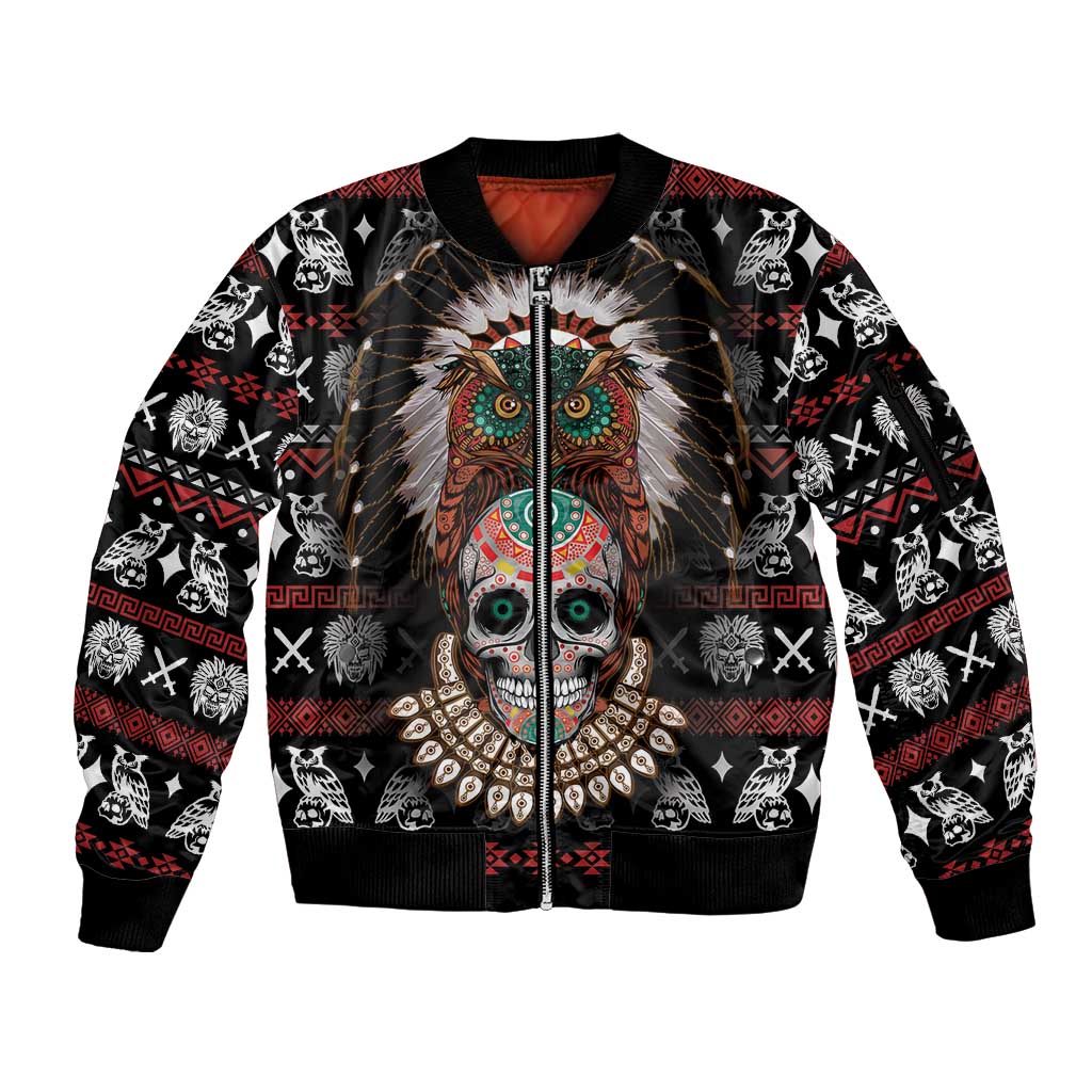 Warrior Of Indian Skull Sleeve Zip Bomber Jacket Native American