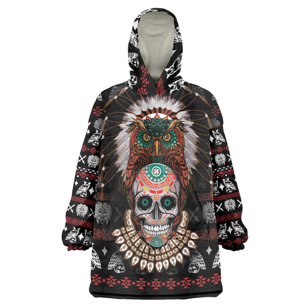 Warrior Of Indian Skull Wearable Blanket Hoodie Native American