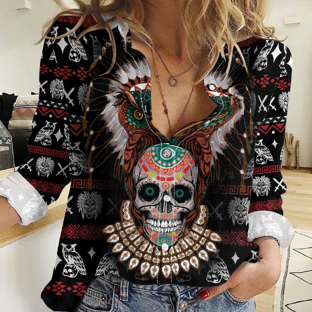 Warrior Of Indian Skull Women Casual Shirt Native American