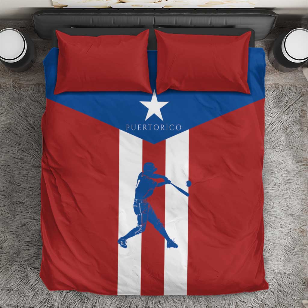 Puerto Rico flag baseball bedding set with centered batter graphic and two red shams.