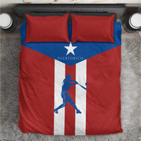 Puerto Rico flag baseball bedding set with centered batter graphic and two red shams.