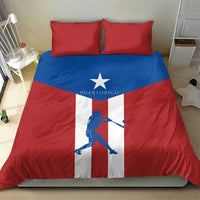Puerto Rico flag baseball duvet set with two red pillow shams, centered batter and star.