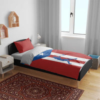 Puerto Rico flag baseball duvet set with red pillow shams, batter graphic across center.