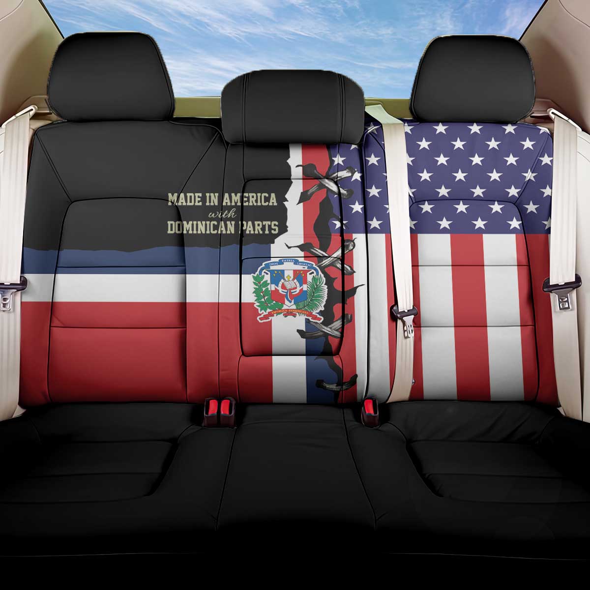 Dominican Republic Back Car Seat Cover Made In America with Dominican Parts