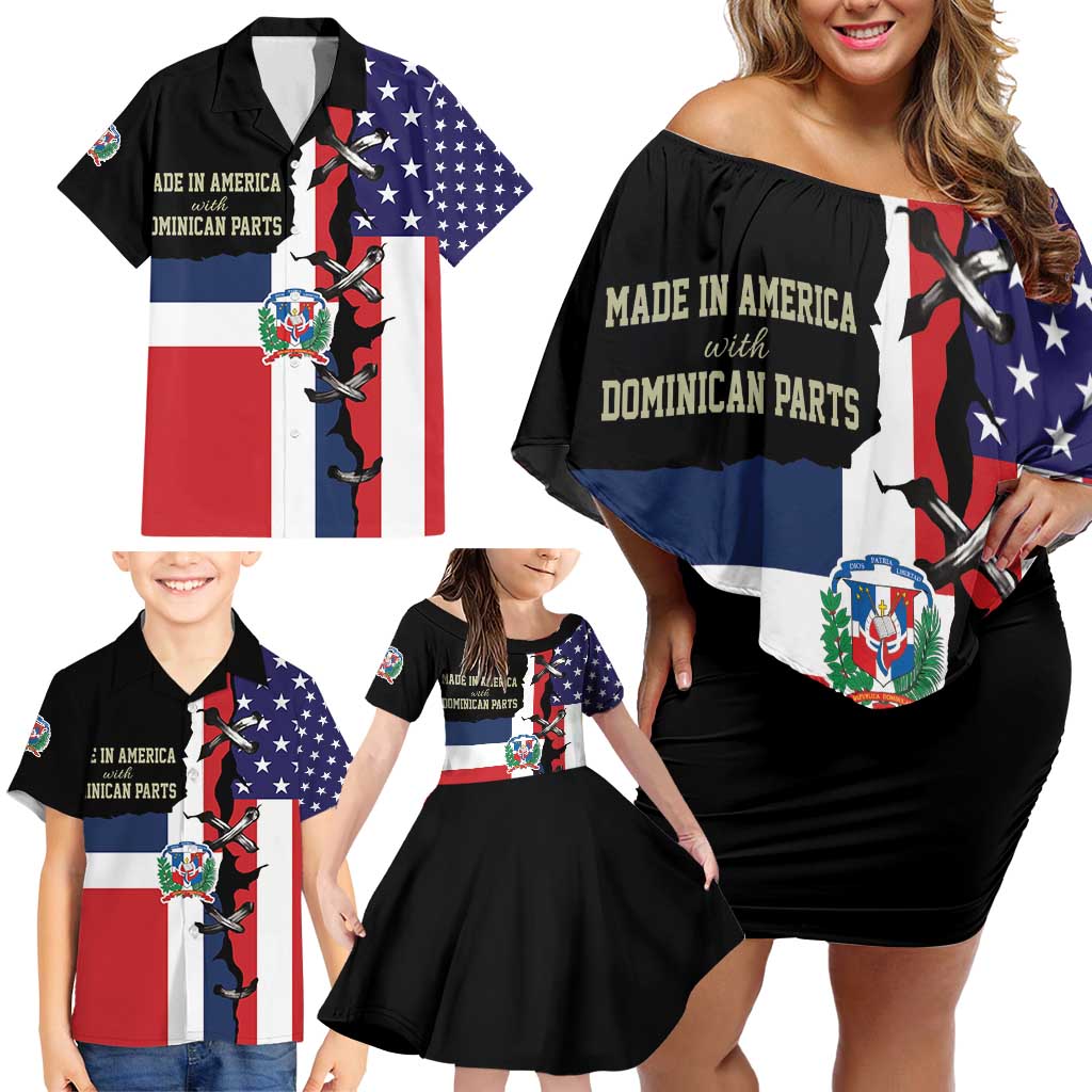 Dominican Republic Family Matching Off Shoulder Short Dress and Hawaiian Shirt Made In America with Dominican Parts