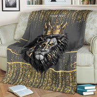 Personalized lion king throw blanket, dark gray and gold splatter pattern with crown