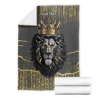 Personalized lion king blanket set, gold crown lion artwork over dark gray
