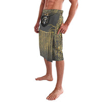 Personalized lion lavalava skirt, dark gray with gold line art, front pocket and slit