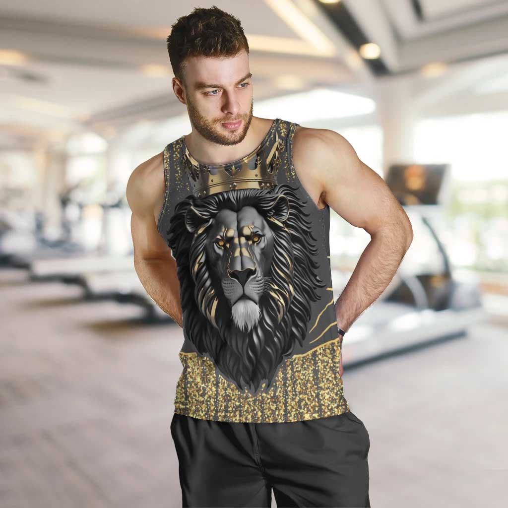 Personalized Black and Gold Lion Men Tank Top King Africa - Wonder Print Shop