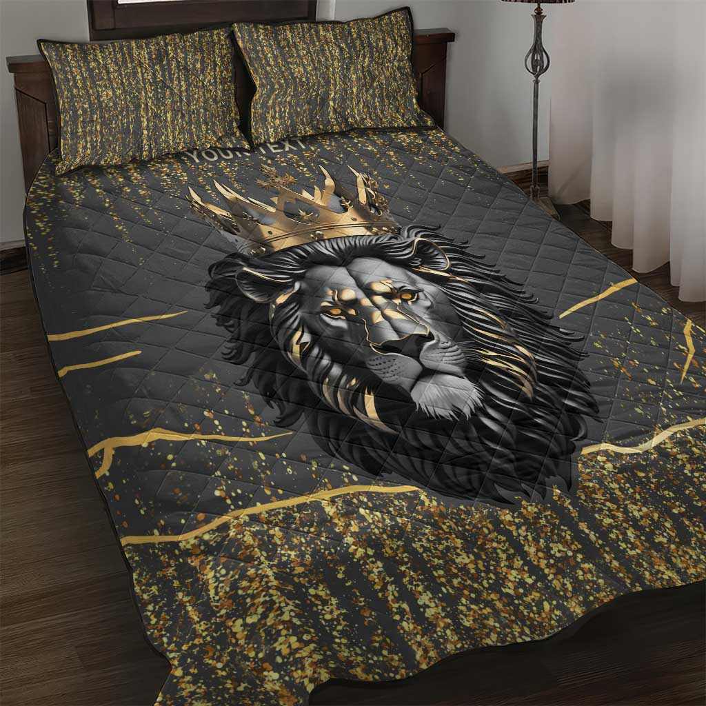 Personalized Black and Gold Lion Quilt Bed Set King Africa - Wonder Print Shop