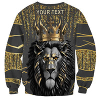 Dark gray sweatshirt with back gold crown lion graphic and YOUR TEXT lettering