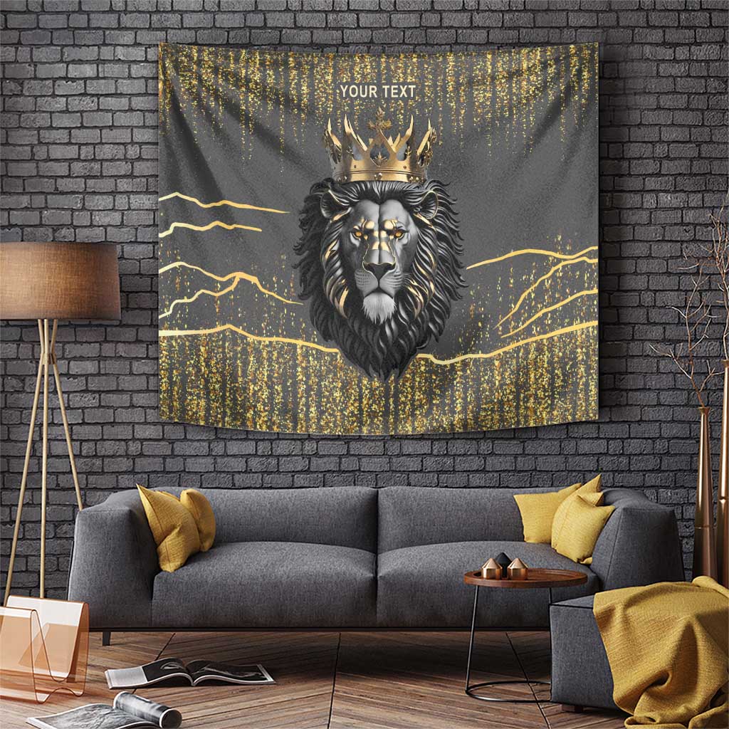 Personalized Black and Gold Lion Tapestry King Africa