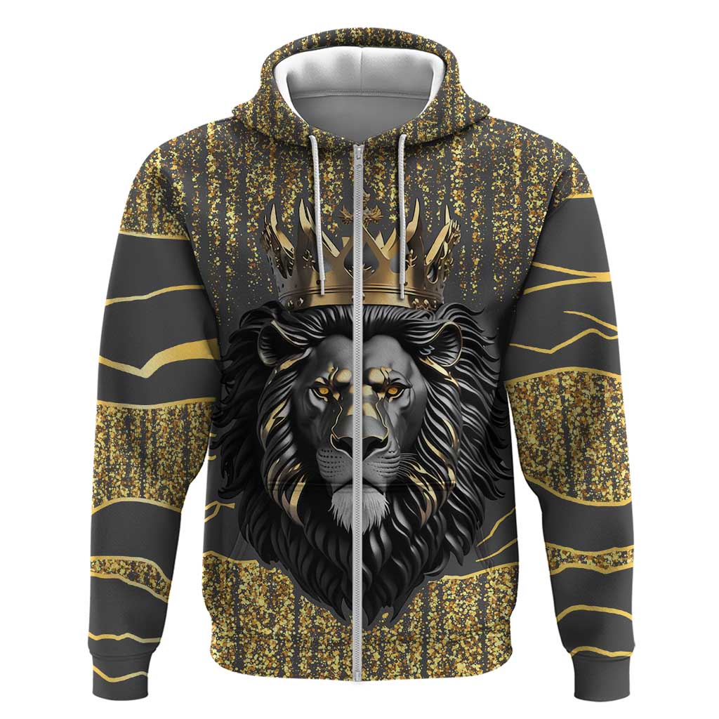 Personalized Black and Gold Lion Zip Hoodie King Africa - Wonder Print Shop