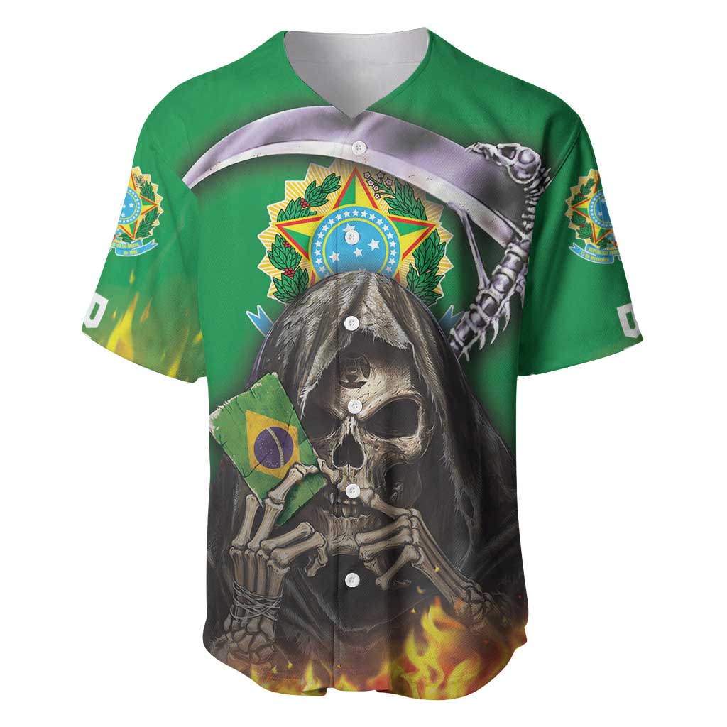 Brazil Hoodie Baseball Jersey Brazil Reaper Skull Fire - Wonder Print Shop