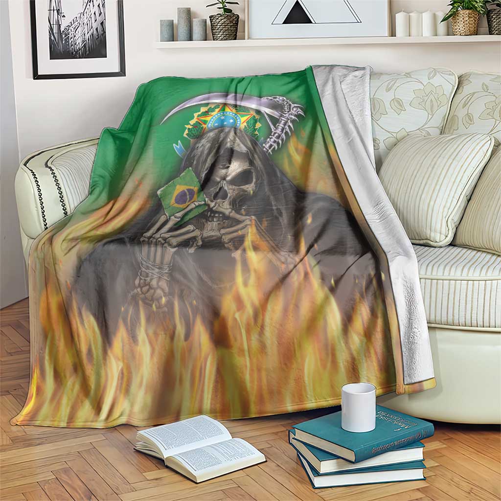 Brazil Hoodie Blanket Brazil Reaper Skull Fire