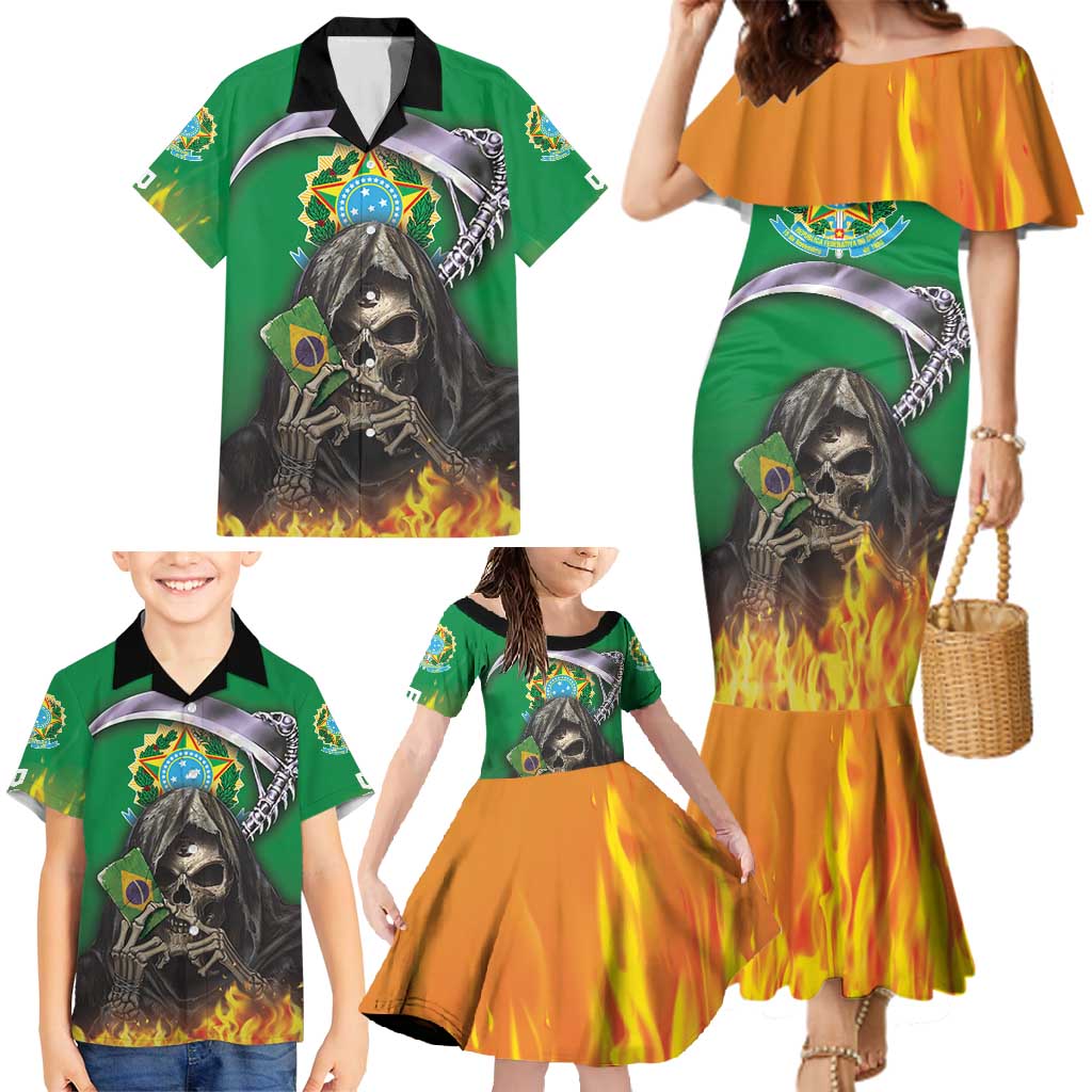 Brazil Hoodie Family Matching Mermaid Dress and Hawaiian Shirt Brazil Reaper Skull Fire - Wonder Print Shop