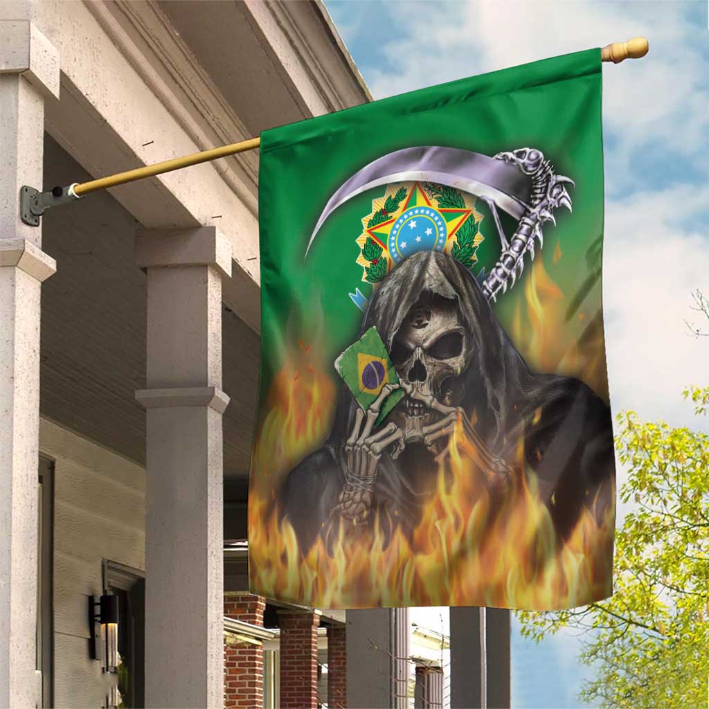 Brazil Hoodie Garden Flag Brazil Reaper Skull Fire - Wonder Print Shop