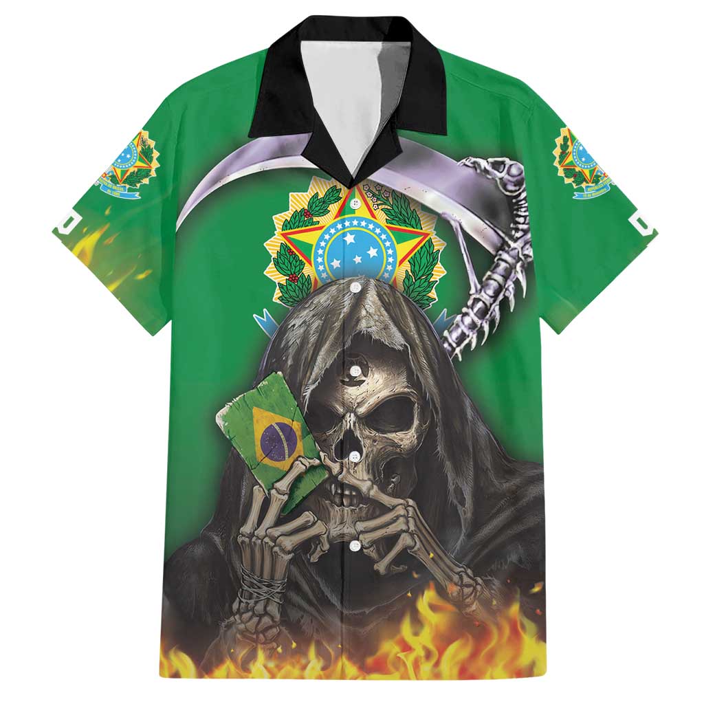 Brazil Hoodie Hawaiian Shirt Brazil Reaper Skull Fire - Wonder Print Shop