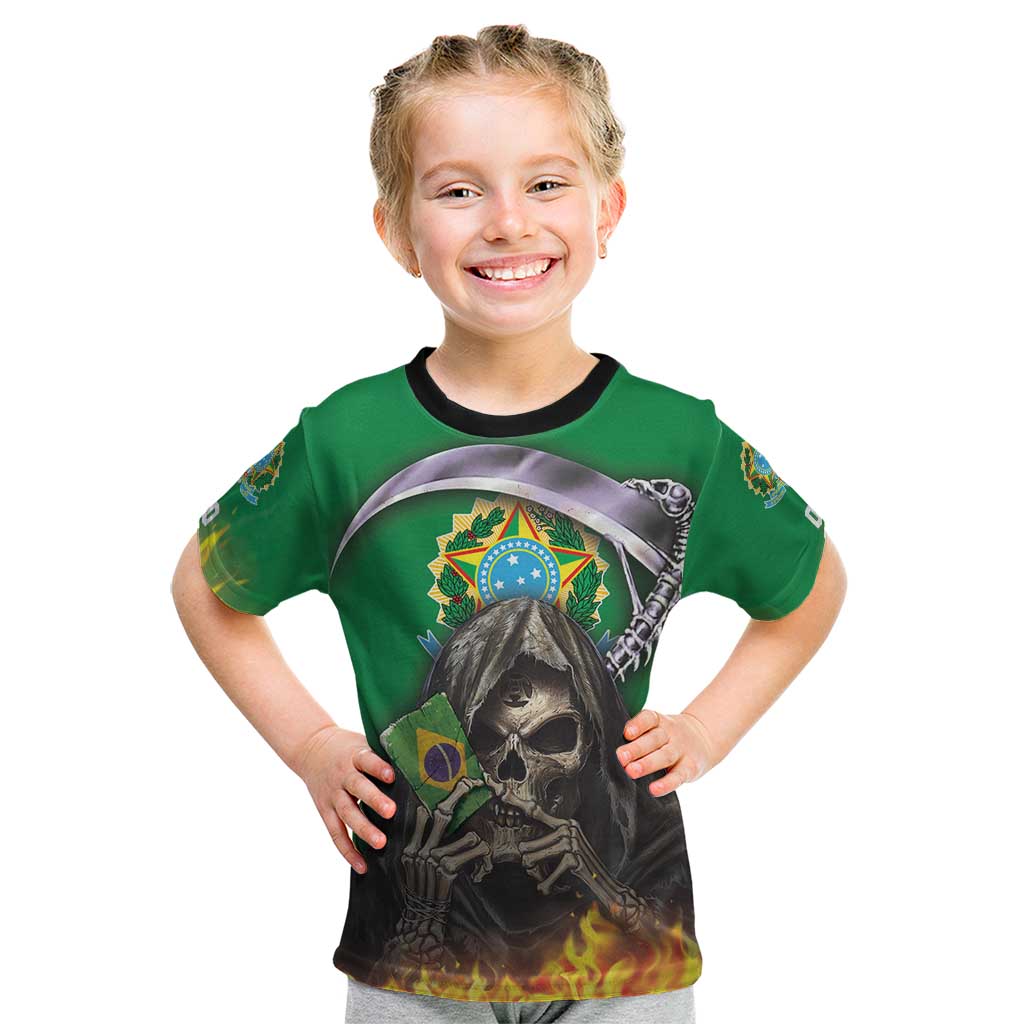 Brazil Hoodie Kid T Shirt Brazil Reaper Skull Fire - Wonder Print Shop