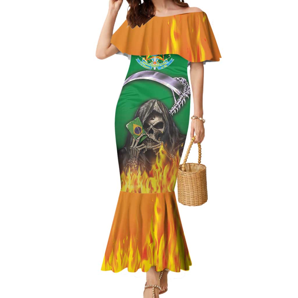 Brazil Hoodie Mermaid Dress Brazil Reaper Skull Fire - Wonder Print Shop