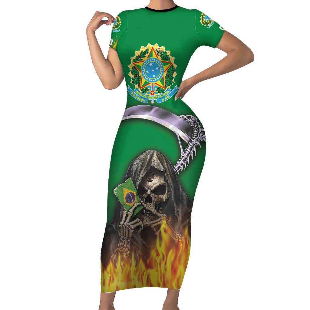 Brazil Hoodie Short Sleeve Bodycon Dress Brazil Reaper Skull Fire